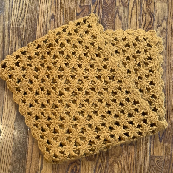 ZARA | Huge and Cozy Burnt Orange Openwork Knit Scarf (Not Wool) | 80” x 18” - Picture 3 of 4